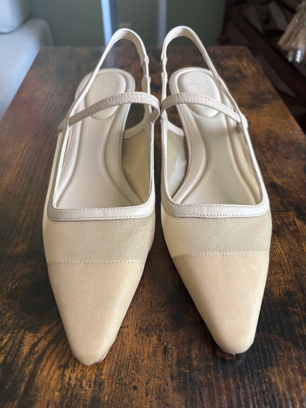 Vince Venice Birch Sand Mesh Leather Slingback Kitten Heels 9M